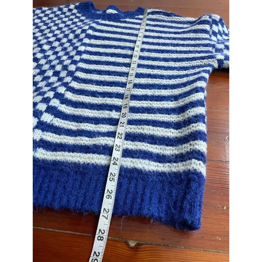 Blu Pepper Large Blue Ivory Mixed Pattern Checkerboard Knit Sweater